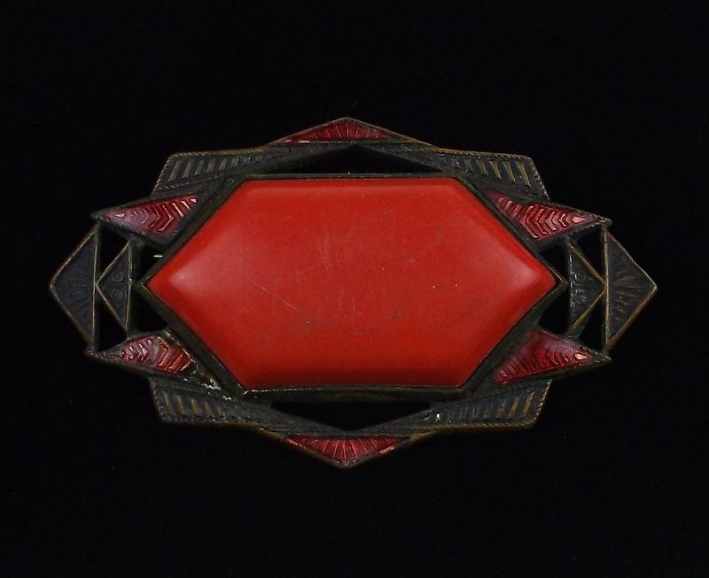 Antique 1920s Art Deco Bakelite Brooch Enameled (1 of 4)