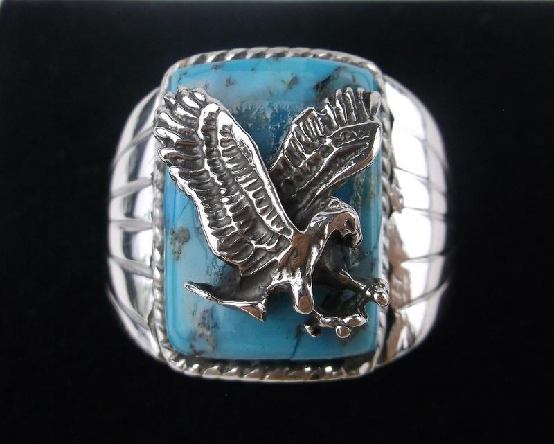Shirley Ray Navajo Sterling Turquoise Eagle Ring 11 (1 of 4)