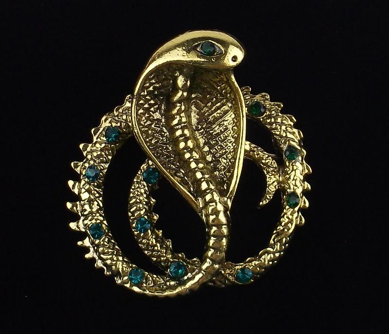 Mint Enameled Rhinestone Cobra Snake Brooch (1 of 1)