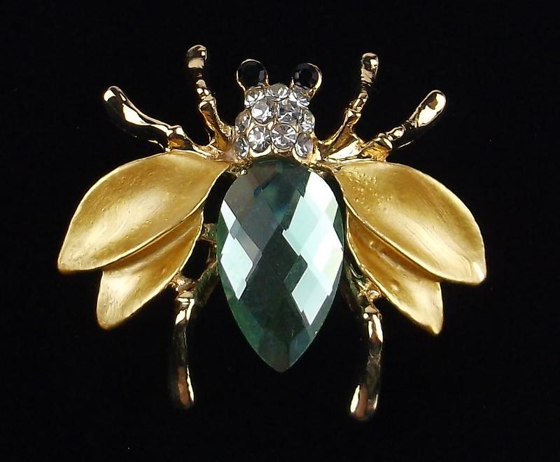 Mint Enameled Rhinestone Insect Brooch (1 of 1)