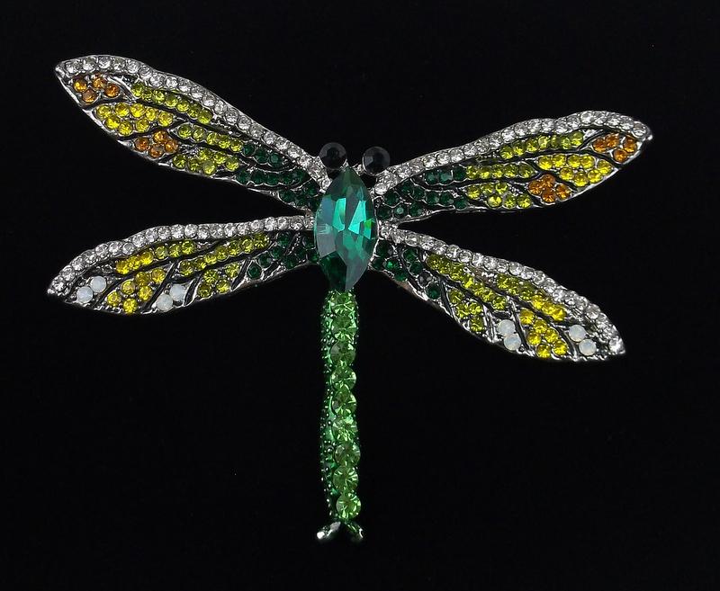 Mint Enameled Rhinestone Dragonfly Brooch Large (1 of 2)