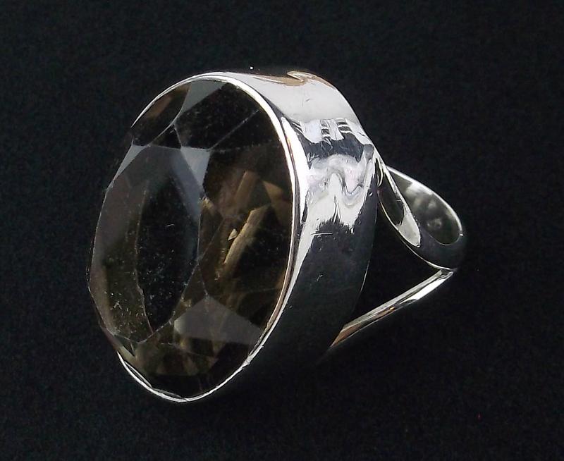 New Boxed Huge Sterling 38ct Smky Quartz Ring 7.5 (1 of 4)