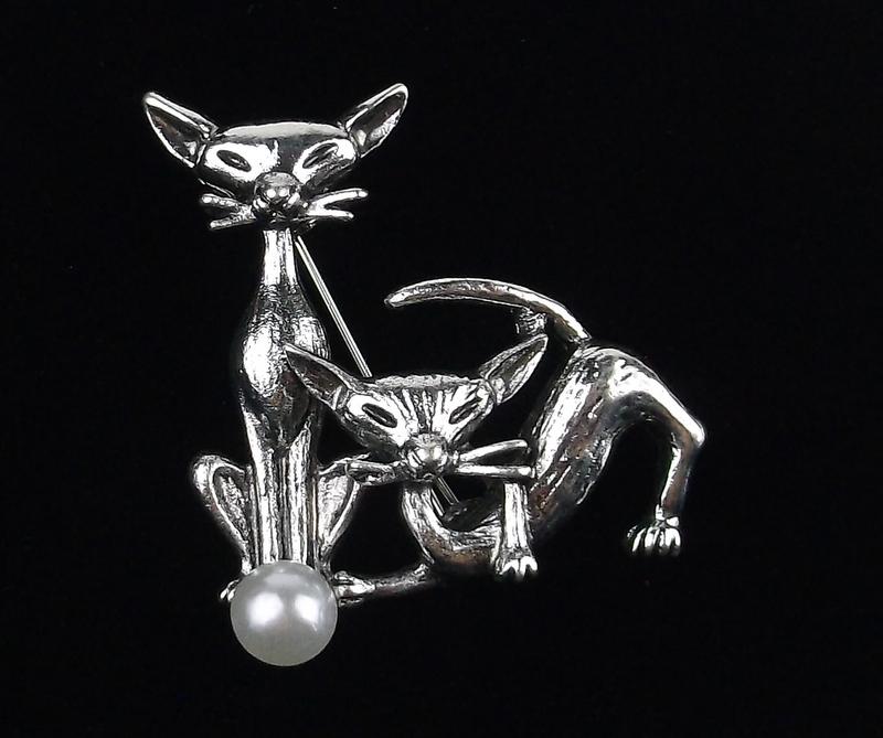 Mint Enameled Rhinestone Siamese Cat Brooch (1 of 1)