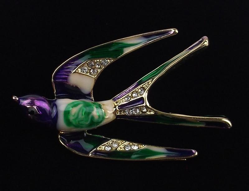 Mint Enameled Rhinestone Swallow Bird Brooch (1 of 1)