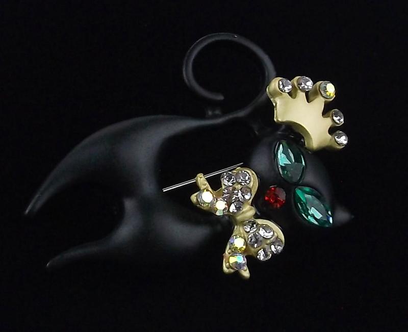Mint Enameled Rhinestone Queen Cat Brooch (1 of 1)