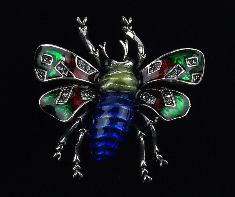 Mint Enameled Rhinestone Insect Brooch (1 of 8)