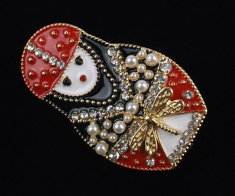 Mint Enameled Rhinestone Russian Nesting Doll Brooch: Mint Condition, In Like New Condition, Perfect