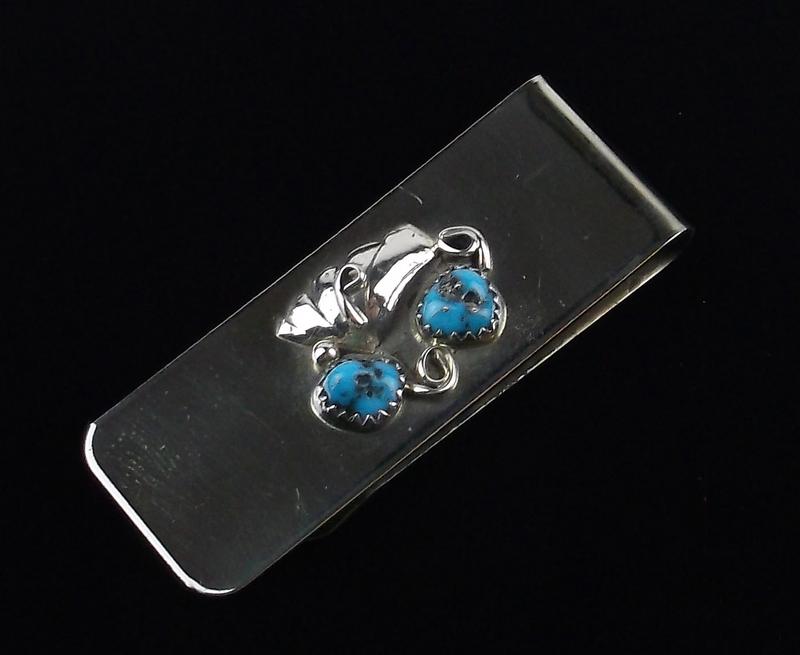 Navajo Linda Yazzie Sterling Turquoise Money Clip (1 of 3)