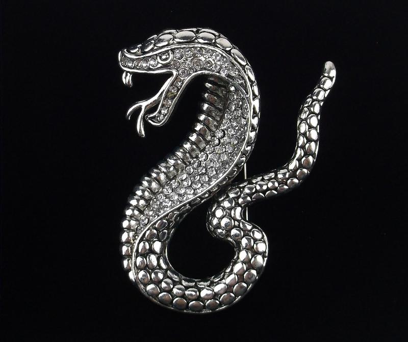 Mint Enameled Rhinestone Cobra Kai Brooch (1 of 2)