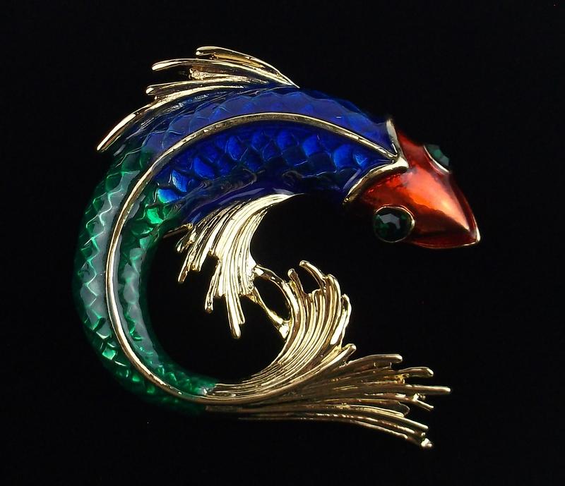 Mint Enameled Rhinestone Koi Fish Brooch (1 of 2)