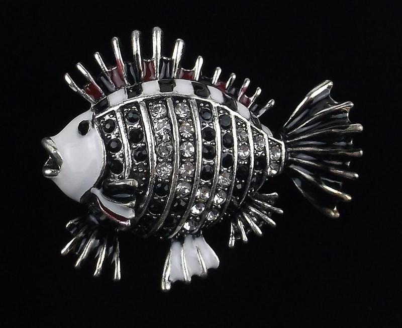 Mint Enameled Rhinestone Lion Fish Brooch (1 of 1)