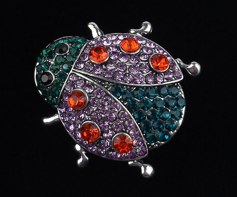 Mint Enameled Rhinestone Ladybug Brooch (1 of 1)