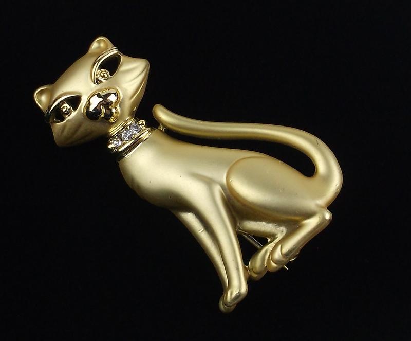 Mint Vintage Enameled Rhinestone Cat Brooch (1 of 2)