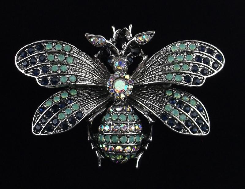 Mint Enameled Rhinestone Insect Brooch (1 of 2)