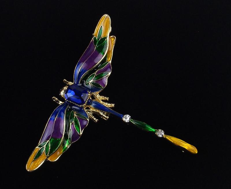 Mint Enameled Rhinestone Dragonfly Brooch Life Size (1 of 2)