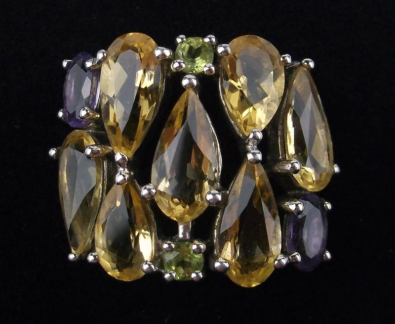 New Boxed Big Sterling Amethyst Peridot Ring 7 Citrine (1 of 4)