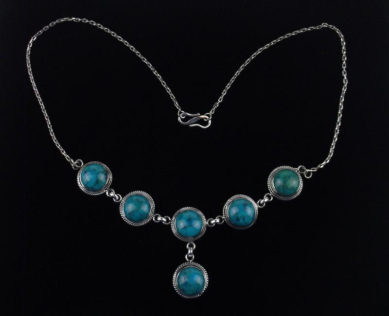 Stunning Vintage Sterling Turquoise Drop Necklace 18" (1 of 5)