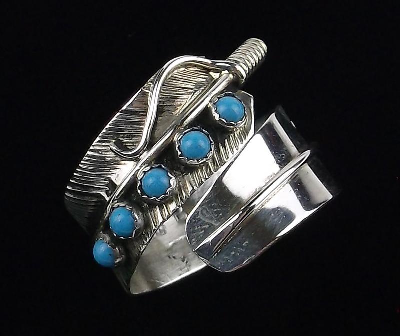 Navajo Byron Begay Sterling Feather Turquoise Ring 8-10: p Boxed Handmade Genuine Navajo Ring, Solid Sterling Silver, Authentic, In Brand New Never Worn Condition