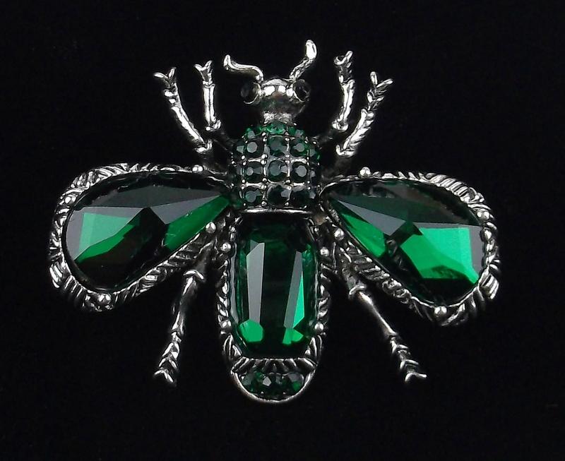Mint Enameled Rhinestone Insect Brooch (1 of 1)
