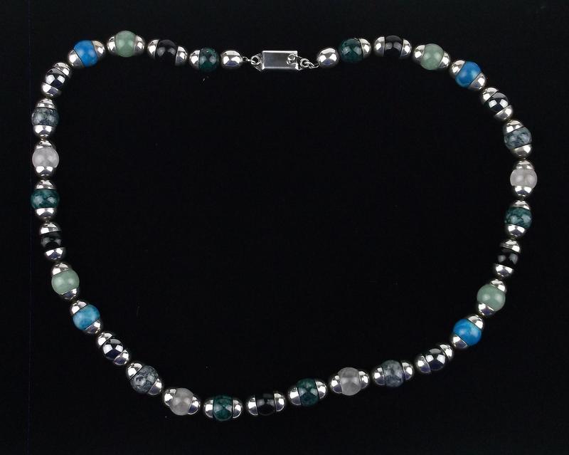 Vint Taxco Sterling Turquoise Gem Necklace 21" TC-266 (1 of 5)