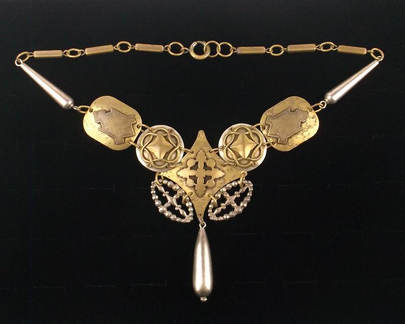 Stunning 1890s Brass Sterling Silver Necklace 18" (1 of 9)