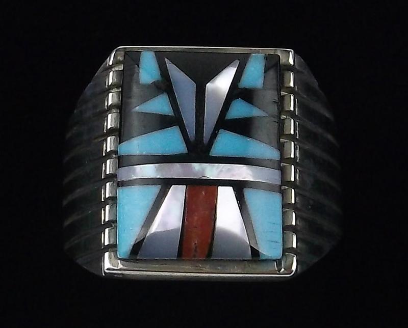 Navajo Sam Begay Sterling Multi Inlay Ring 9.5: p Boxed Handmade Genuine Navajo Ring, Solid Sterling Silver, Authentic, In Brand New Never Worn Condition