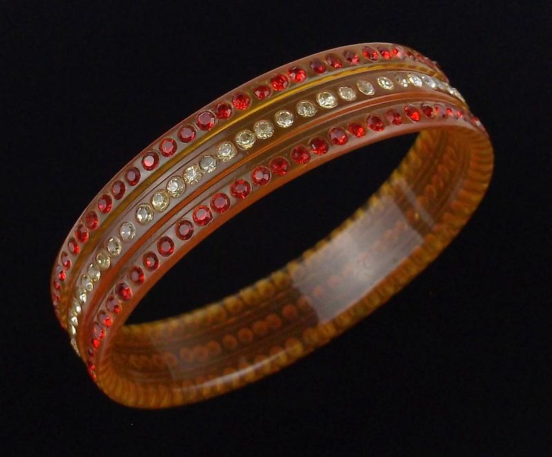 Mint 1920s Art Deco Celluloid Rhinestone Bracelet (1 of 6)