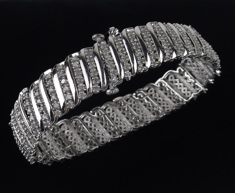 Stunning Sterling Silver 240 Diamond Bracelet 7.5" (1 of 5)