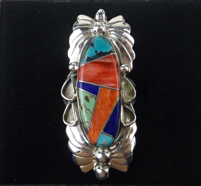Navajo Jason Yazzie Sterling Multi Inlay Ring 7: p Boxed Handmade Genuine Navajo Ring, Solid Sterling Silver, Authentic, In Brand New Never Worn Condition