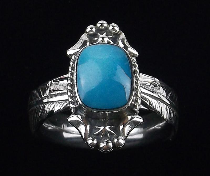 Navajo Bobby Platero Sterling Turquoise Feather Ring 9 (1 of 6)