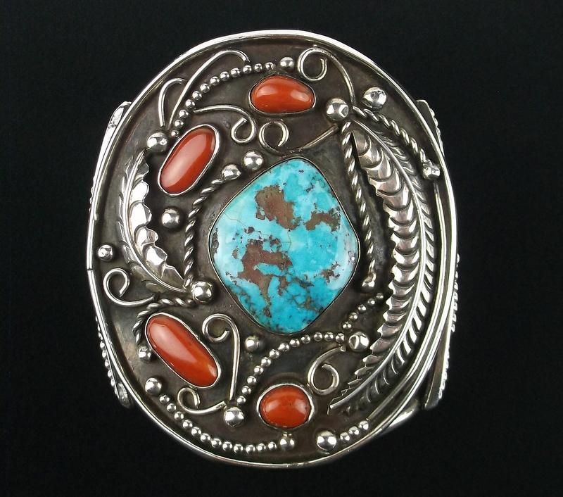 HUGE 1950s Navajo Sterling Turquoise Cuff Bracelet OLD (1 of 12)