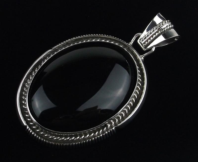 Huge Navajo Michael Perry Sterling Onyx Pendant: handmade Genuine Navajo Sterling Silver in Excellent Condition