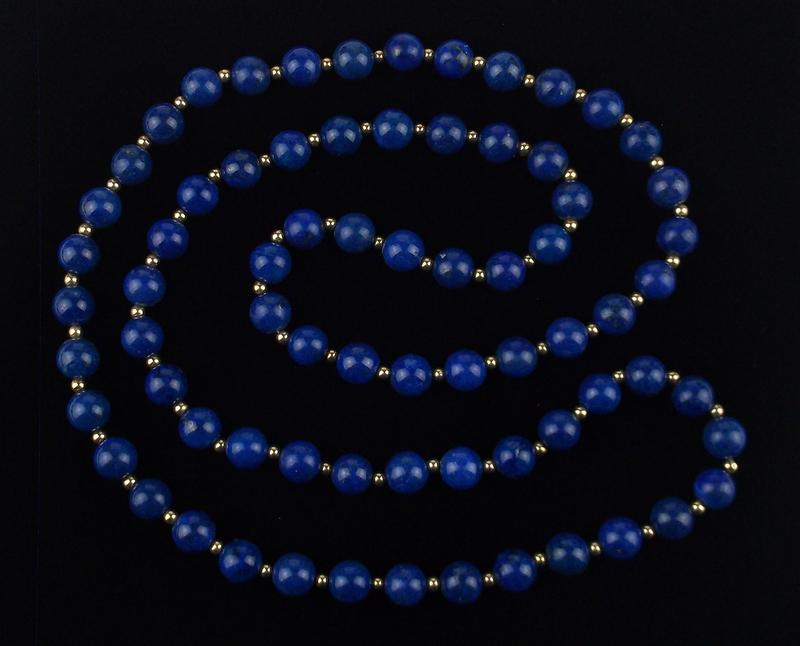 Stunning 14kt Gold Healing Genuine Lapis Necklace 30" (1 of 4)