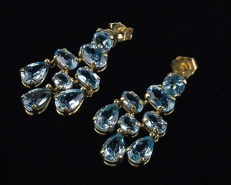 New Boxed 14kt Gold Topaz Drop Stud Earrings Dangly (1 of 3)