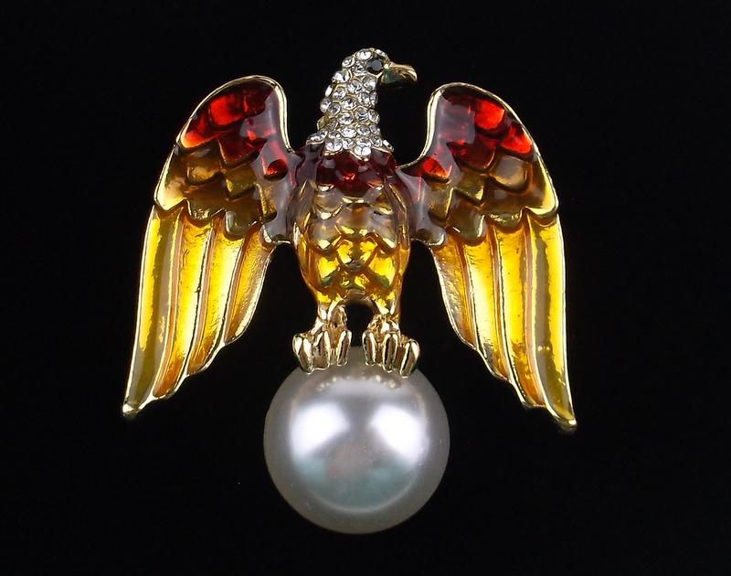 Mint Enameled Rhinestone Golden Eagle Brooch (1 of 1)