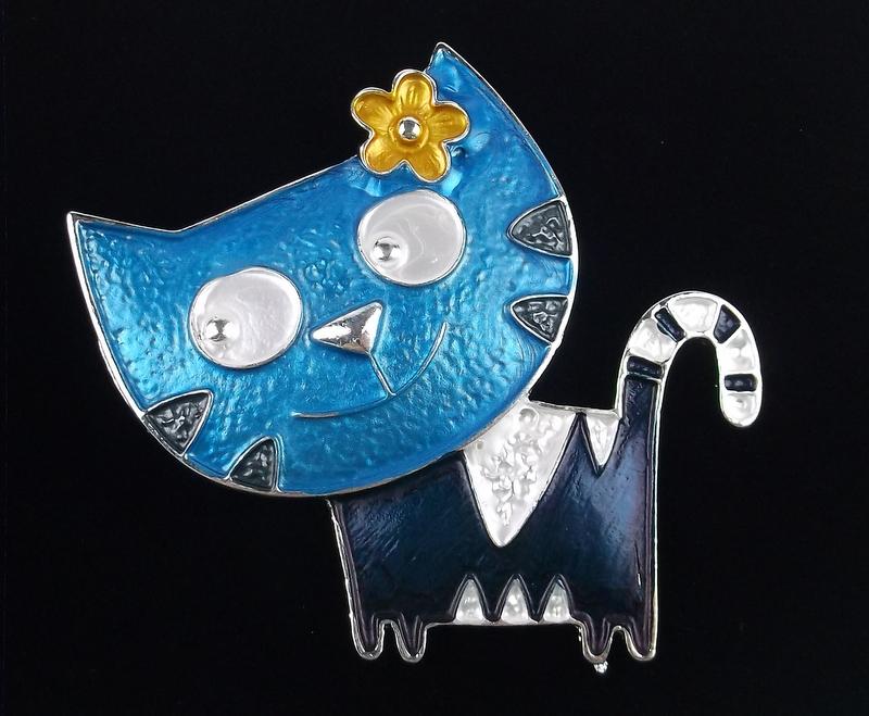 Mint Enameled Cat Brooch Large (1 of 2)