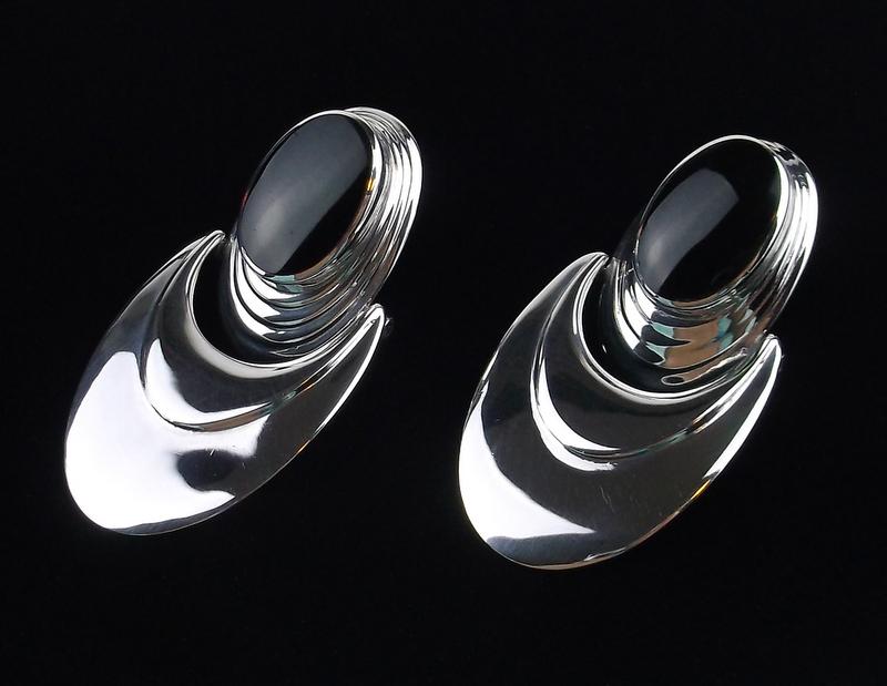 New Large Sterling Silver Onyx Drop Stud Earrings (1 of 3)