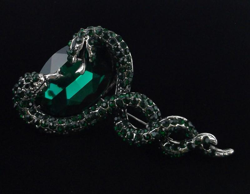 Mint Enameled Rhinestone Double Snake Brooch (1 of 2)