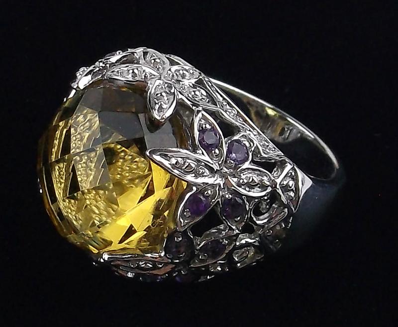 New Boxed Sterling Citrine Amethyst Ring 6 Ornate (1 of 3)