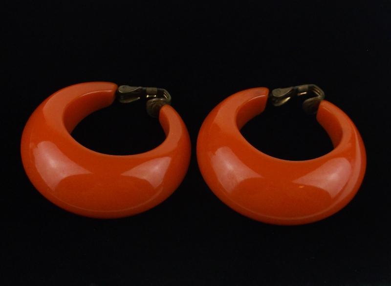 Stunning Antique 1950s Bakelite Hoop Earrings Large: excellent condition