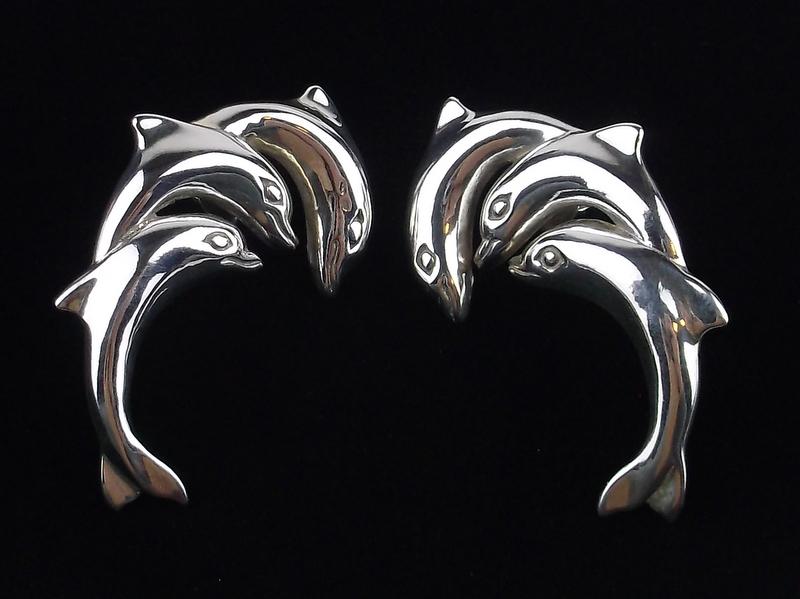 Mint Kabana Heavy Sterling Dolphin Stud Earrings (1 of 2)