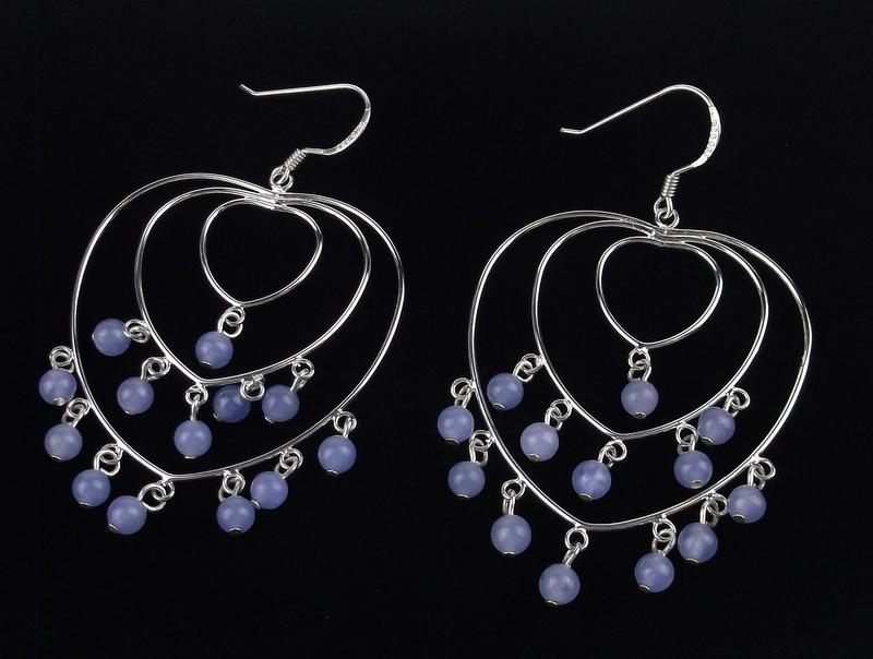 New Large Sterling Silver Purple Jade Drop Earrings (1 of 2)
