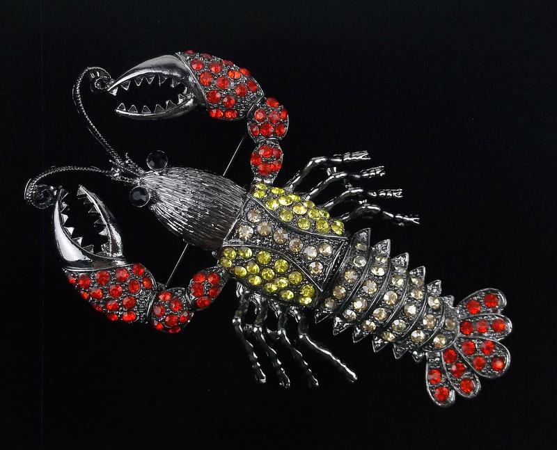 Large Mint Enameled Rhinestone Lobster Brooch Tail (1 of 2)