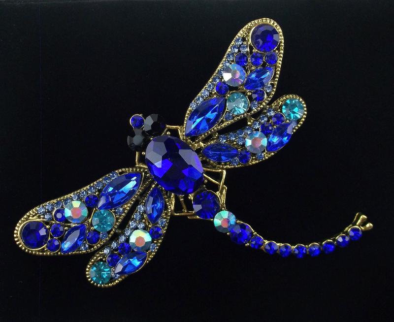 Large Mint Enameled Rhinestone Dragonfly Brooch (1 of 2)