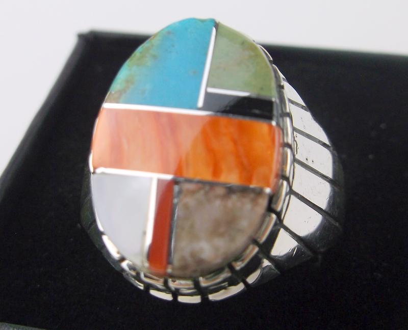 Huge Navajo Ray Jack Sterling Silv Multi Stone Ring 11 (1 of 2)