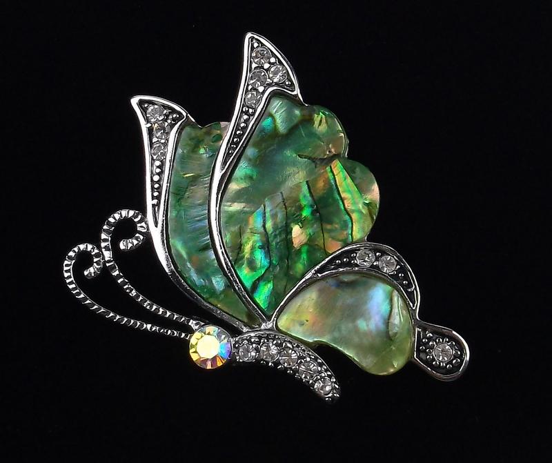 Mint Enameled Abalone Butterfly Brooch (1 of 1)