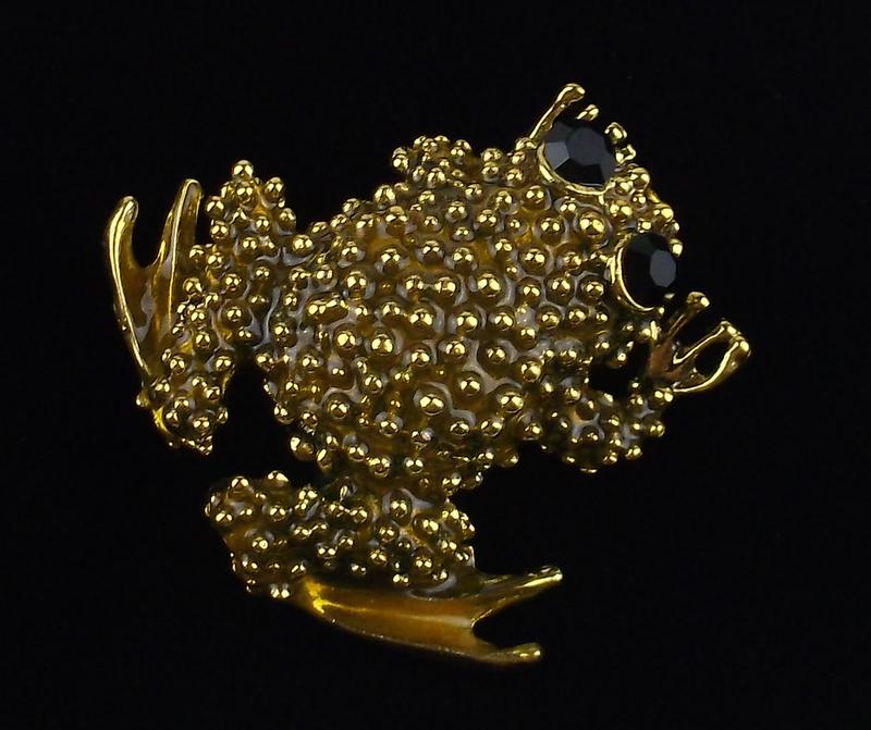 Mint Enameled Rhinestone Frog Brooch (1 of 1)