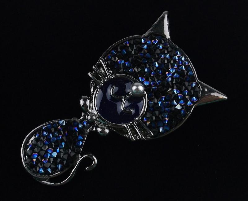 Mint Enameled Crystal Cat Brooch (1 of 1)