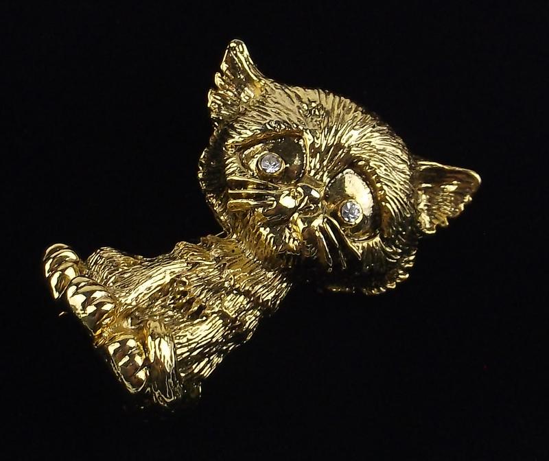 Mint Vintage Enameled Rhinestone Kitty Cat Brooch (1 of 3)