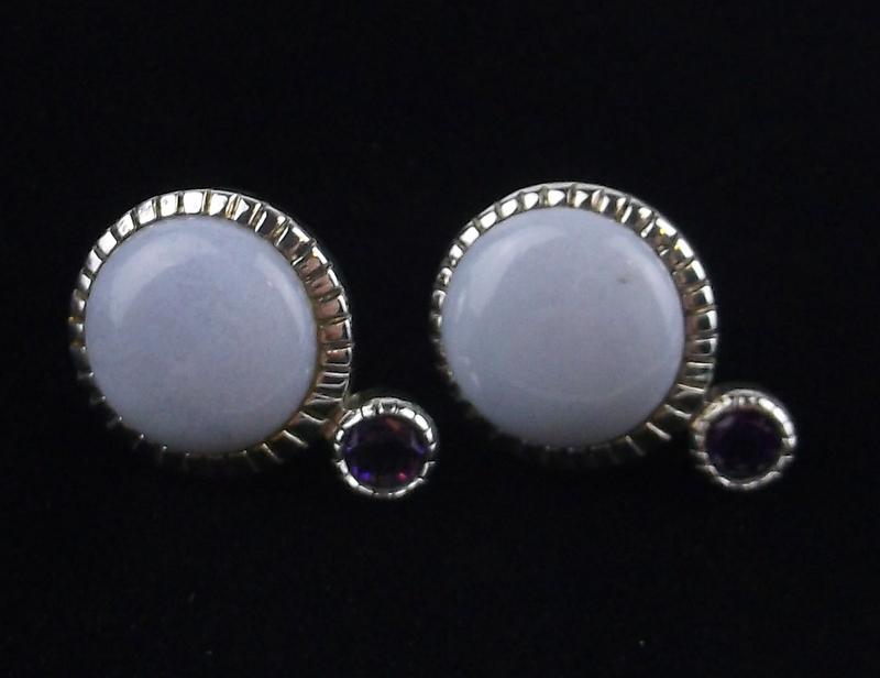 Mint Sterling Silver Calcite Amethyst Stud Earrings (1 of 2)